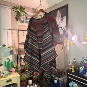 Mark Aztec Striped Poncho Open Front Sweater Shawl Ruana Cardigan Cape XXL